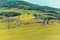 Vop view of sunny fields on the hills in Tuscany, Italy