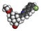 Vorapaxar acute coronary syndrome chest pain drug molecule. Atoms are represented as spheres with conventional color coding:.