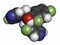 Voriconazole antifungal drug molecule triazole class. Atoms are represented as spheres with conventional color coding: hydrogen.