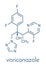 Voriconazole antifungal drug molecule triazole class. Skeletal formula.