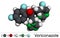 Voriconazole, molecule. It is is  triazole antifungal medication used to treat fungal infection. Molecular model. 3D rendering
