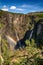 Voringsfossen waterfall canyon valley in Hardangervidda, Norway