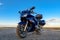 Vorkuta, Komi / Russia - 06 05 2020: Yamaha FJR 1300. Blue motorcycle against blue sky and sunny sunset