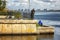 Voronezh, Russia, 09/24/2016: Fishermen catch fish on the city embankment