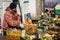 Voronezh, Russia - March 15, 2020: People at the food market