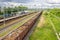 VORSINO, RUSSIA - JULY 2017: Transportation of scrap metal by rail