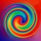 Vortex colorful rainbow background. Radial swirling illusion for design layout. Colored swirl twisting towards center. Round