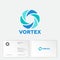 Vortex flat logo. Blue letter emblem. O monogram. Dynamic swirl.