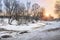The Vorya river and ice floes with small icicles