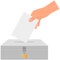 Vote box and ballot hand with paper vector icon