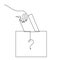 Vote Continuous Line Drawing. The Hand Puts the Voting Form in the Ballot Box. The winner of the election is unknown - a