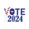 Vote Election 2024 text word blue red and white USA flag sign vector image