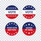 Vote on election day. Vector isolated sticker buttons elemets. Democracy presidential election and voting poll concept. Stock