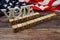 Vote Election Presidential Word alphabet letters with USA flag on wooden background