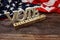 Vote Election Word alphabet letters with USA flag on wooden background