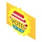 Vote icon isometric vector. Envelope and inscription vote on usa flag background