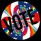 VOTE logo button, round shape flat design flyer for United states campaign. USA american election voting. US rainbow colors flag