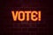 Vote neon sign on brick wall background. Fluorescent Neon tube Sign on brickwork Business concept for Voting Electoral Vote 3D ren