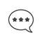 Vote now! Outline vector icon. Flat design. Speech bubble with three stars.