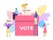 Vote by paper ballot in democracy election, vector illustration. People character voting at campaign choice to