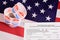 Voter registration application for the 2020 presidential elections, on an American flag background