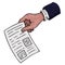 Voting ballot, form, list icon. Vector illustration of ballot paper in hand.