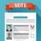 Voting ballot with selected candidate. Political elections illustration for banners, web sites, banners and flayers