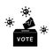 Voting Election During Pandemic Virus. Pictogram depicting voters casting ballot vote during a virus pandemic outbreak. Black and