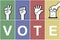 Voting illustrations with colorful graphics, holding hands and placing cards