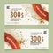 Voucher temolate with gold stars, red design arc. Value 300 dollars for department stores, business