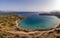 Voulisma beach Crete Greece, drone pic of Voulisma beach with blue ocean and blue sky