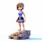 Voxel Art Cartoon: Jennifer, 3d 8-bit Pixel Character On Brick Pile