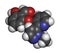 Voxelotor sickle cell disease drug molecule. 3D rendering. Atoms are represented as spheres with conventional color coding: