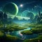 Voyage of Verdancy - Green meadows floating in space like islands