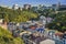 Vozdvizhenka elite district in Kiev, Ukraine . Top view on the roofs of buildings.