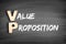 VP - Value Proposition acronym, business concept on blackboard