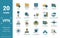 Vpn icon set. Include creative elements , archiving, site security, home server, cloud storage hacking icons. Can be used for