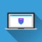 Vpn security shield on laptop screen concept. Internet protection for safe browsing and surfing online, vector template