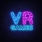 VR Gamer neon text vector design template. Gaming neon logo, light banner design element colorful modern design trend