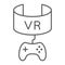 VR gaming thin line icon, device and entertainment, virtual reality headset sign, vector graphics, a linear pattern on a