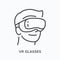 Vr glasses flat line icon. Vector outline illustration of man in virtual reality goggles. Gaming thin linear logo