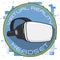 VR Headset over Round Button and Pixelated Background, Vector Illustration