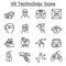 VR, Virtual Technology icon set in thin line style
