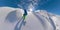 VR360: Athletic man on fun winter holidays snowboarding off piste in Slovenia.