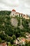 Vranov nad Dyji baroque castle in Moravian region in Czech republic. Chateau built in baroque style, placed on big rock above rive