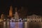 Vrijthof square in Maastricht decorated with a christmas tree during Covid19 lockdown with the Sint Servaas basilica and Red Sint