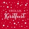 Vrolijk Kerstfeest calligraphy hand lettering on red background with snow confetti. Merry Christmas typography poster in