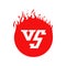 VS text and circle shape with fire frames. Red flaming VS letters
