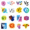 VS vector versus lettering symbol v s in explosion fight or comic style font in typography illustration set of vs