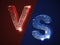 VS versus letters vector logo icon isolated on red blue background.